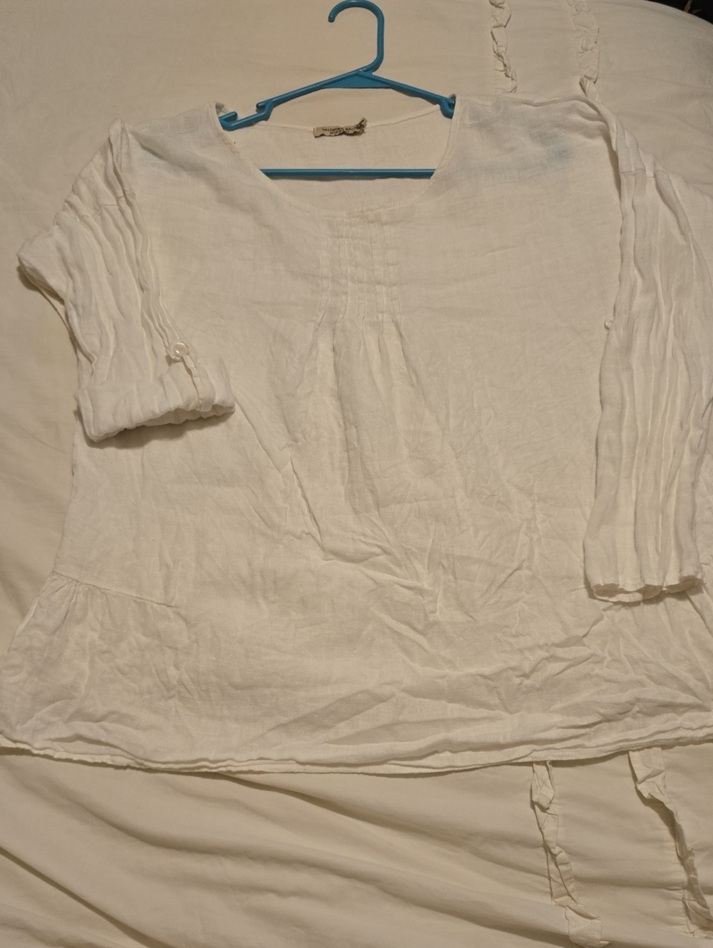 Valentina White Linen Pintuck Peasant Top
